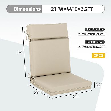 Aoodor 2pcs Outdoor High Back Dining Chair Cushion Set