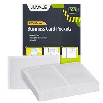 100-pack Clear Adhesive Business Card Holder Pockets, Self-adhesive, 3.75x2 In