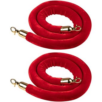 2 Pack Red Velvet Stanchion Rope, 5 Ft Crowd Control Barriers With Polished Hook