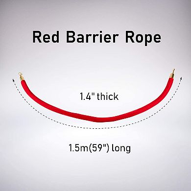 2 Pack Red Velvet Stanchion Rope, 5 Ft Crowd Control Barriers With Polished Hook