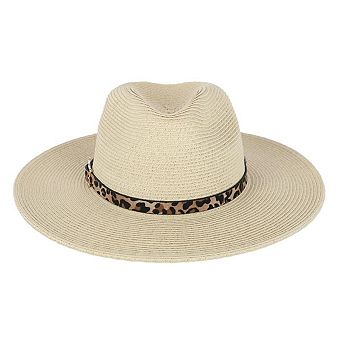 Karen Keith Women's Braided Toyo Fedora Sun Hat with Leopard Hat Band
