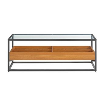 Saarinen Two-level Modern Sunken Glass Display Shelf Rectangle Low Coffee Table