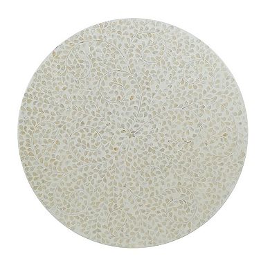 Piki 35 Inch Coffee Table, Mughal Capiz Inlaid Pattern, Cream, Gold