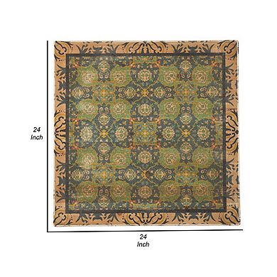 24 X 24 Decorative Wall Art Set Of 3, Square Vintage Brown, Green Designs