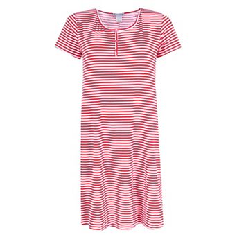 Women's Plus Sized Striped Henley Nightgown