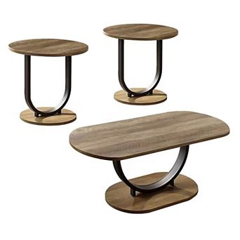 Obin 3 pc Coffee And End Table Set, Brown Mdf, Black U Shape Steel Base