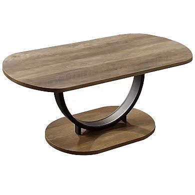 Obin 3 Piece Coffee And End Table Set, Brown Mdf, Black U Shape Steel Base