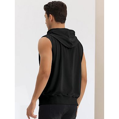Sleeveless Hoodie For Men's Zipper Drawstring Hooded Sweatshirt Vest