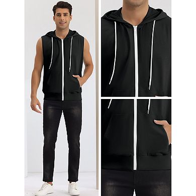 Sleeveless Hoodie For Men's Zipper Drawstring Hooded Sweatshirt Vest