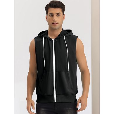 Sleeveless Hoodie For Men's Zipper Drawstring Hooded Sweatshirt Vest