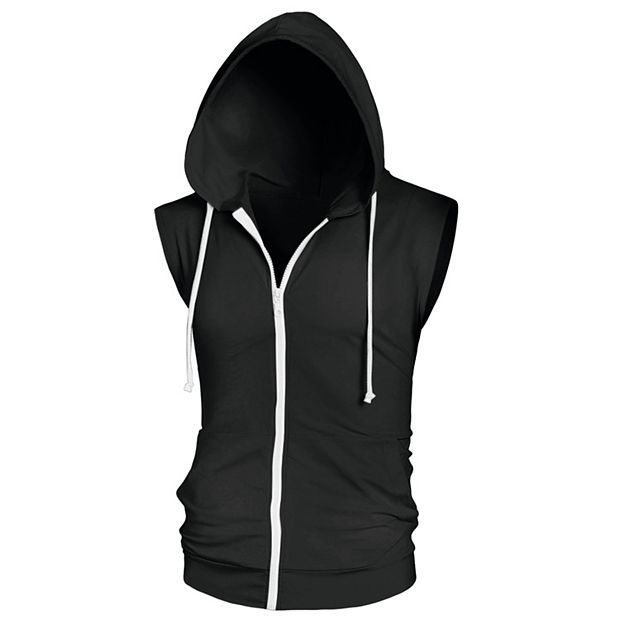 Sleeveless Hoodie For Men's Zipper Drawstring Hooded Sweatshirt Vest