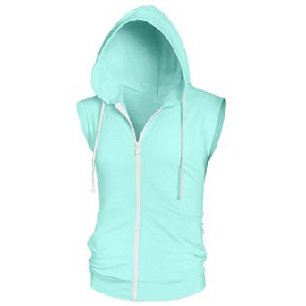 Sleeveless Hoodie For Men's Zipper Drawstring Hooded Sweatshirt Vest