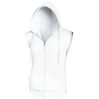 Sleeveless Hoodie For Men's Zipper Drawstring Hooded Sweatshirt Vest