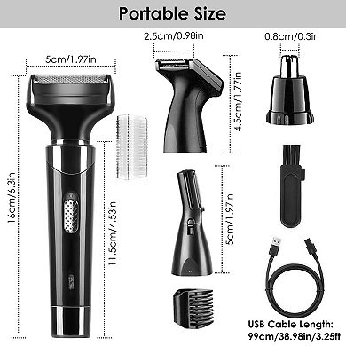 4 In 1 Rechargeable Razor - Hair, Beard, Eyebrow, Ear, Nose, Sideburn Trimmer Clipper