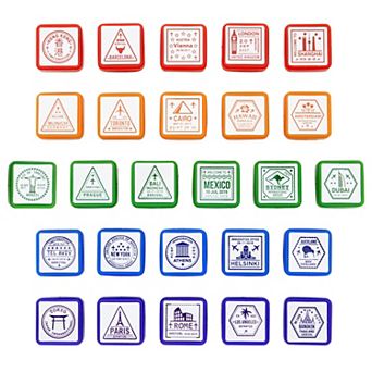 Set Of 26 Passport Stamps, Cities Of The World Stamp For Kids Art Crafts, 1 Inch