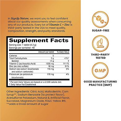 Vitamin C + Zinc Effervescent Tablets - Sugar-free & Vegan - Fizzy Vit C For Immune Support - 40 Ct