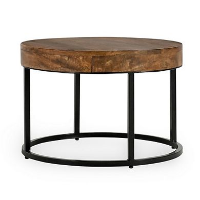 Nesting Coffee Table Set Of 2, Natural Brown Wood, Black Iron Frame