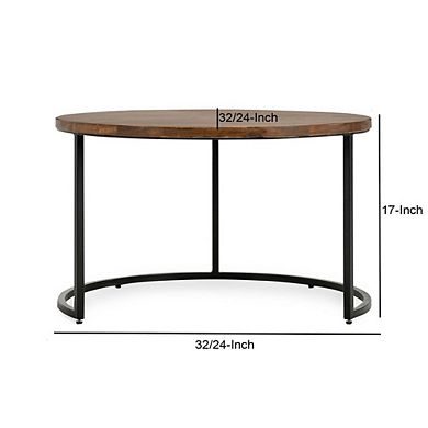 Nesting Coffee Table Set Of 2, Natural Brown Wood, Black Iron Frame