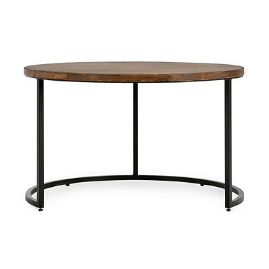 Nesting Coffee Table Set Of 2, Natural Brown Wood, Black Iron Frame