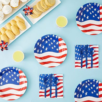 144pcs Patriotic Party Supplies American Flag Tableware 4th Of July Memorial Day