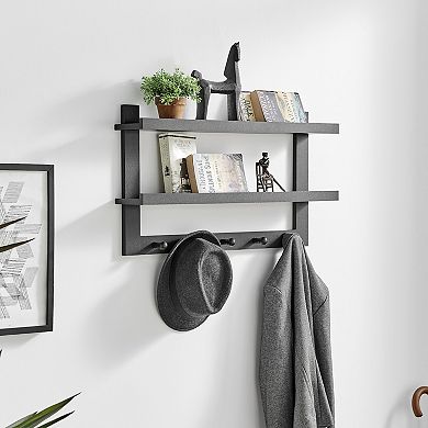 Two-tier Ledge Shelf Wall Organizer With Five Hanging Hooks