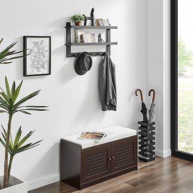 Two-tier Ledge Shelf Wall Organizer With Five Hanging Hooks