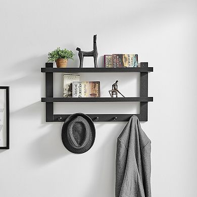 Two-tier Ledge Shelf Wall Organizer With Five Hanging Hooks