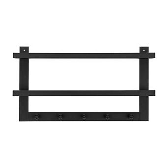 Two-tier Ledge Shelf Wall Organizer With Five Hanging Hooks