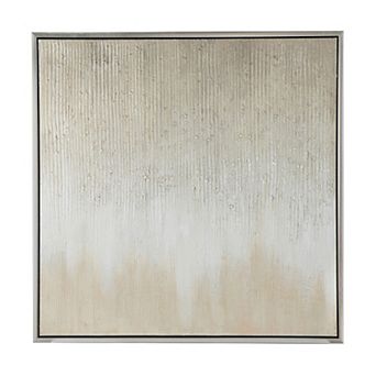 39 X 39 Hand Painted Wall Art, Polyester Canvas, Wood, White And Gold