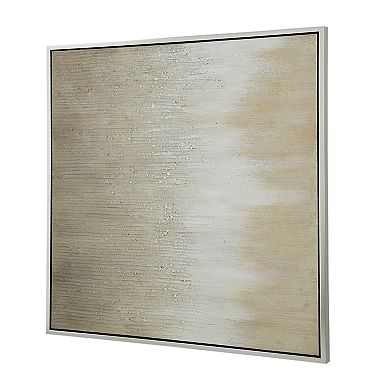 39 X 39 Hand Painted Wall Art, Polyester Canvas, Wood, White And Gold