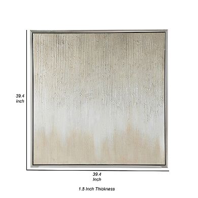 39 X 39 Hand Painted Wall Art, Polyester Canvas, Wood, White And Gold