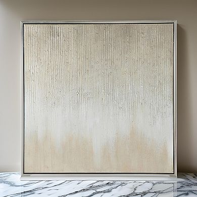 39 X 39 Hand Painted Wall Art, Polyester Canvas, Wood, White And Gold