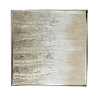39 X 39 Hand Painted Wall Art, Polyester Canvas, Wood, White And Gold