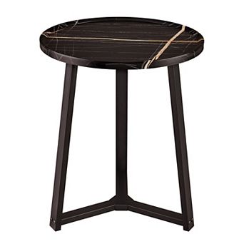 Harper Round Raised Lip Edge Side Accent Table With Mid-century Modern Crossed Metal Legs