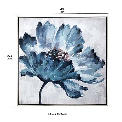 30 X 30 Embellished Handpainted Floral Canvas Wall Art, Blue And White