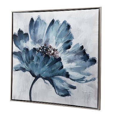30 X 30 Embellished Handpainted Floral Canvas Wall Art, Blue And White