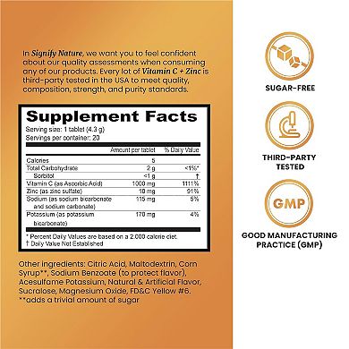 Vitamin C + Zinc Effervescent Tablets - Sugar-free & Vegan - Fizzy Vit C For Immune Support - 20 Ct