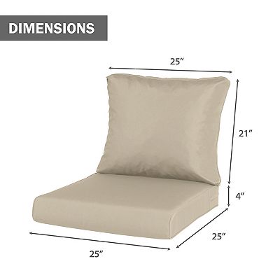 Aoodor Outdoor Chair Cushions Set Of 2, 25"x25", Water Resistant Outdoor Deep Seat Cushions