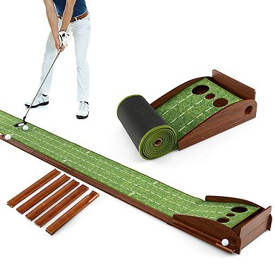 Golf Putting Mat Practice Training Aid With Auto Ball Return And 3 Hole Sizes