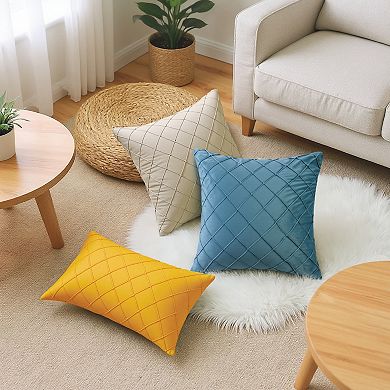 2 Pcs Soft Velvet Decorative Pillow Covers Solid Geometric Textured Cushion Covers