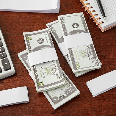 300-Pack Blank Money Bands for Cash, White Currency Straps Bill Wrappers 7.8x1.2