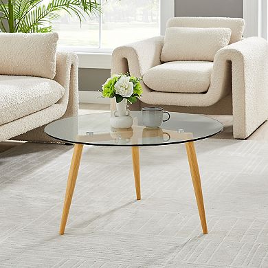 Van Beuren Coffee Table With Modern Metal Taper Legs And Clear Glass Tabletop