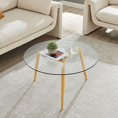 Van Beuren Coffee Table With Modern Metal Taper Legs And Clear Glass Tabletop