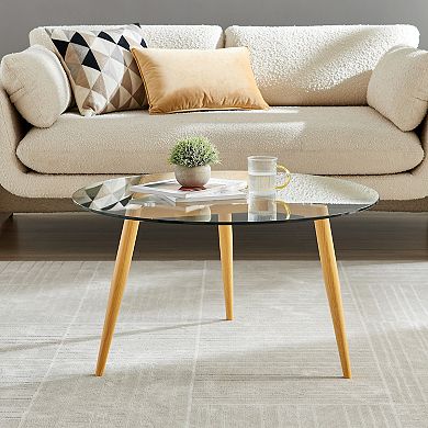 Van Beuren Coffee Table With Modern Metal Taper Legs And Clear Glass Tabletop