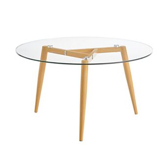 Van Beuren Coffee Table With Modern Metal Taper Legs And Clear Glass Tabletop