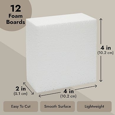 12-pack Sculpting Foam Blocks For Diy Arts And Craft, White, 4 X 4 X 2"