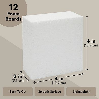 12-pack Sculpting Foam Blocks For Diy Arts And Craft, White, 4 X 4 X 2