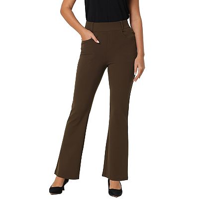 Hobemty Women s Work High Waist Flare Leg Stretchy Bell Pants Brown XX Large