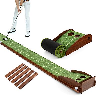 Golf Putting Mat Practice Training Aid With Auto Ball Return And 2 Hole Sizes