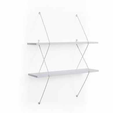 Contemporary Two Level Shelving System With Wire Brackets